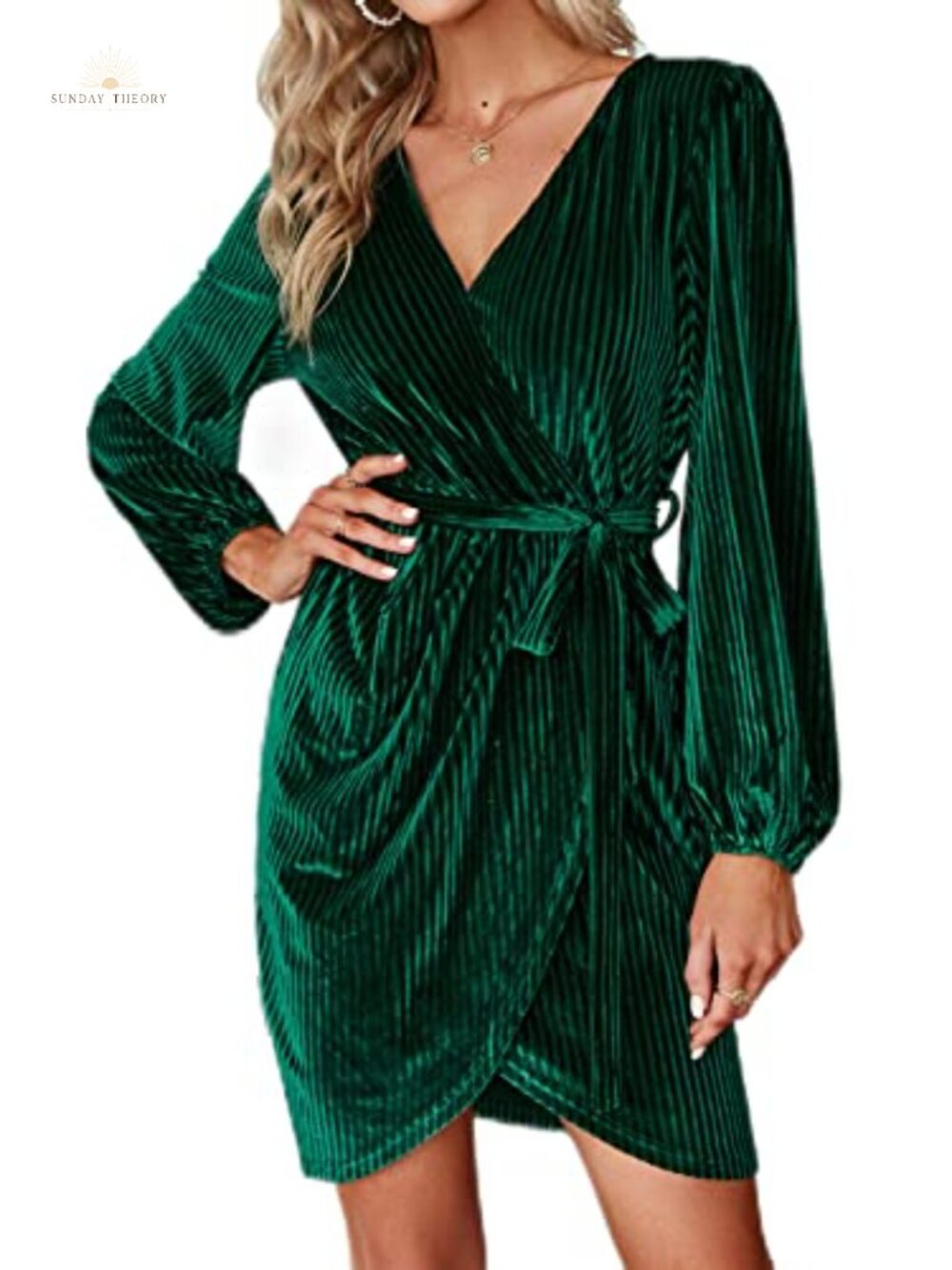 Women's Long Sleeve Wrap Velvet Mini Dress Semi Formal Cocktail Party Midi